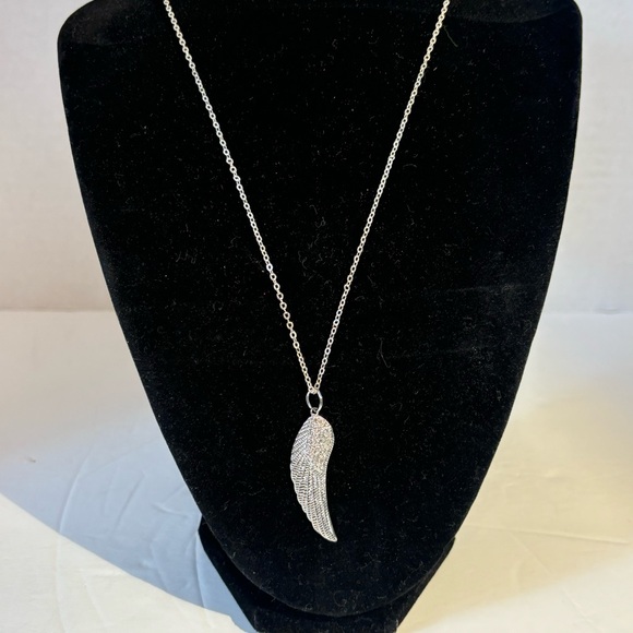 Angel Wing Pendant Neck 925 Silver Embellished with Crystals 18” - Picture 2 of 10